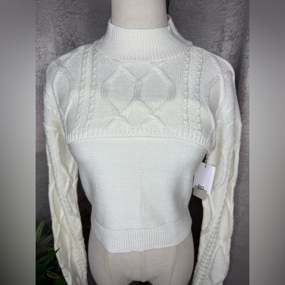 NWT BP. Nordstrom Cowl Neck Cable Knit Crop Sweater Set Ivory Sz Small - Picture 2 of 13
